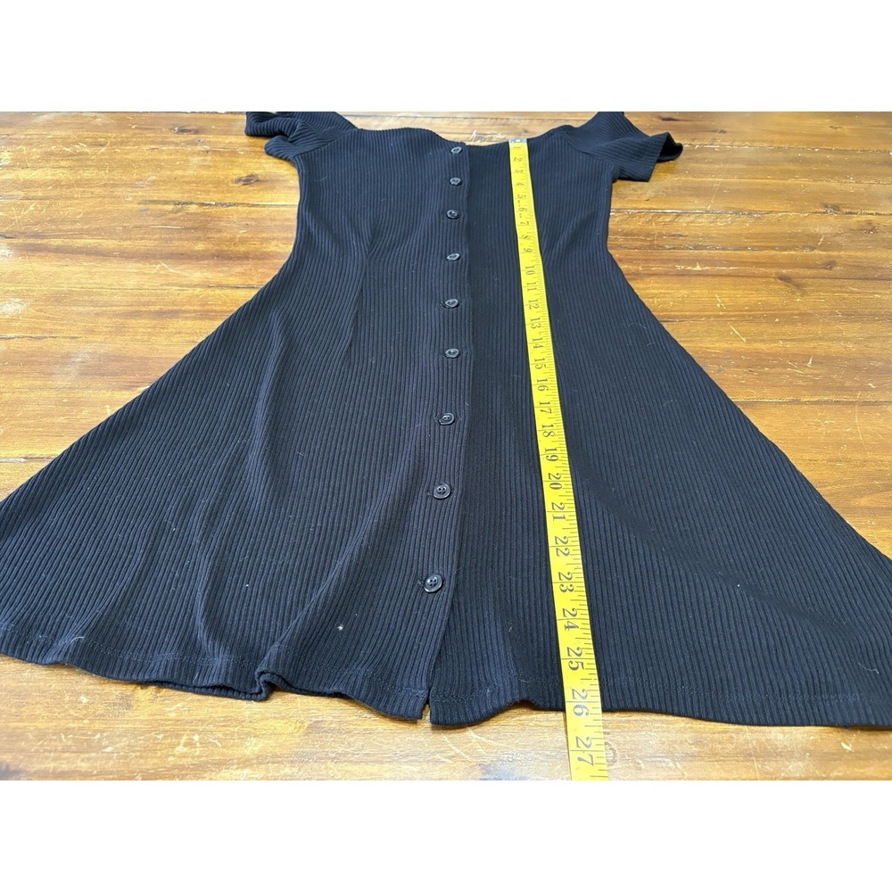 Urban Outfitters Tiffany Sweetheart Bardot Mini Dress XS Black Ribbed Button 90s - Picture 7 of 9